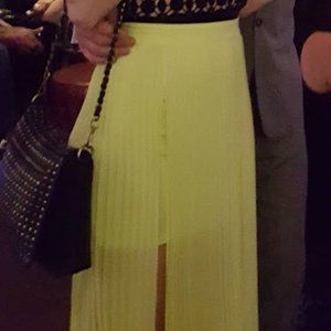 BEBE Citron (Neon Green / Yellow) Skirt with Overlay Pleated Maxi